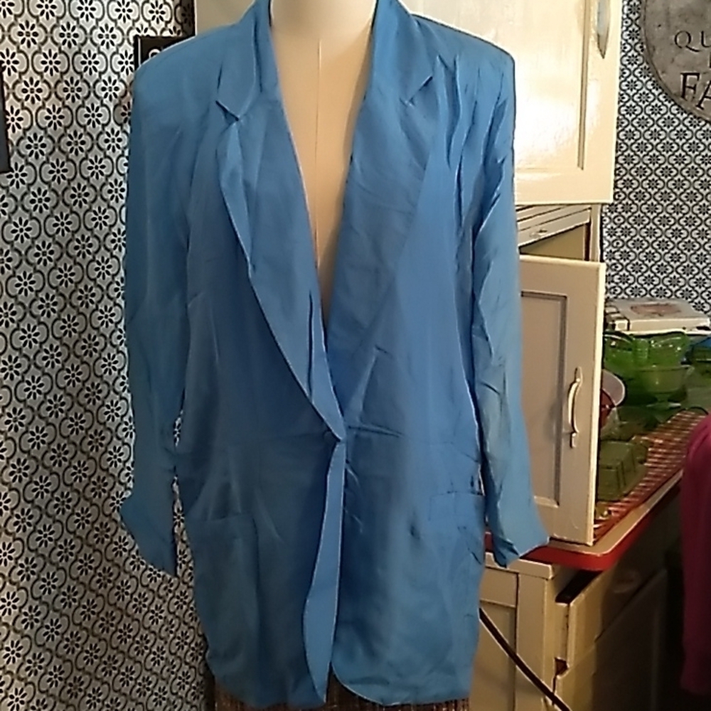 Vintage 1990s Y2K blue silk blazer jacket medium nwt